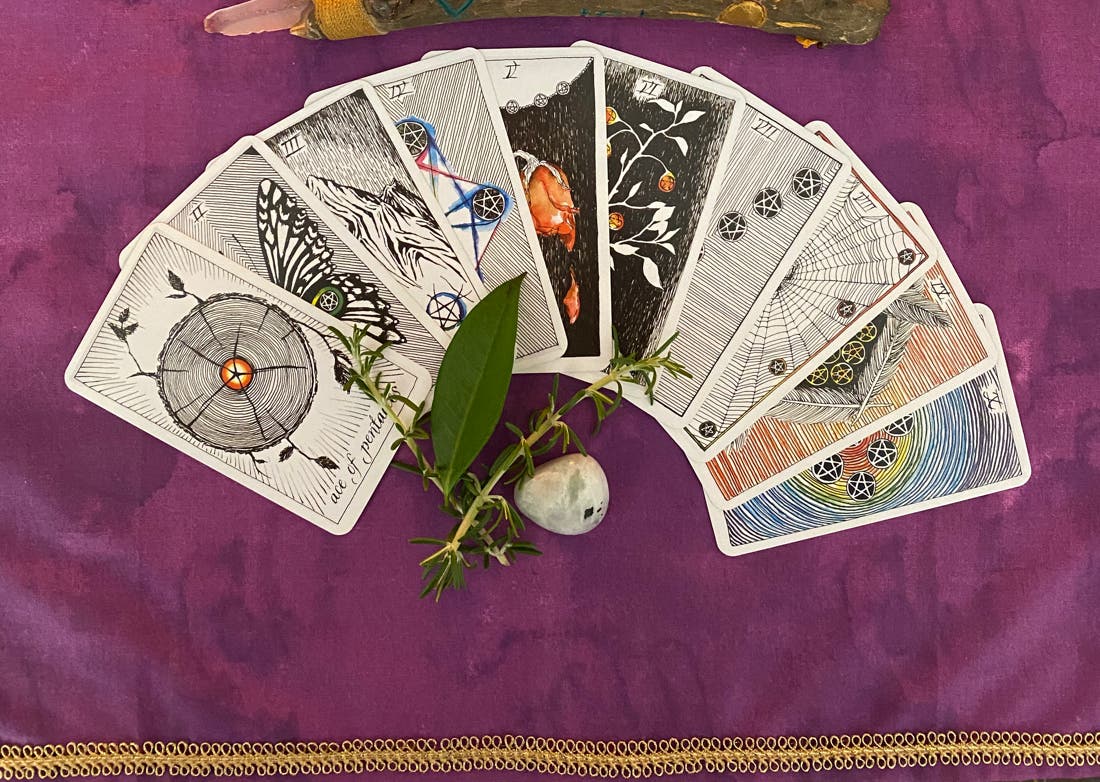 tarot cards fanned out to start a reading
